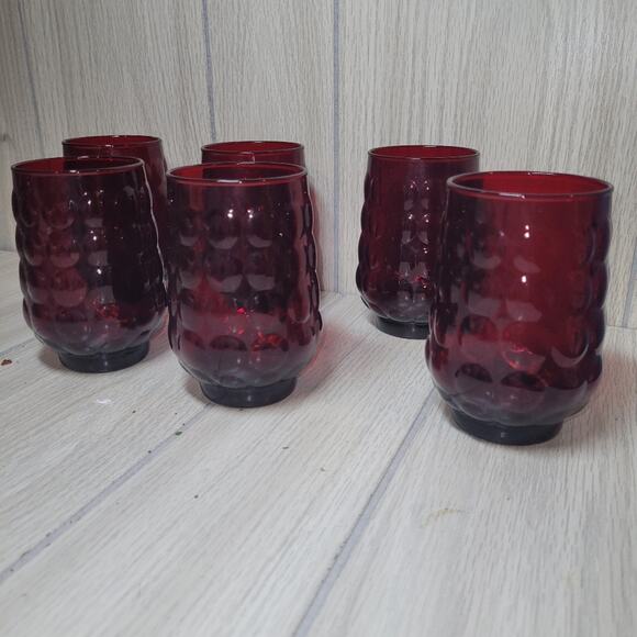 Vtg 70s Red Bubble Glasses Retro Barware Groovy Juice Tumblers Set Of 6 Gothic - Picture 7 of 8